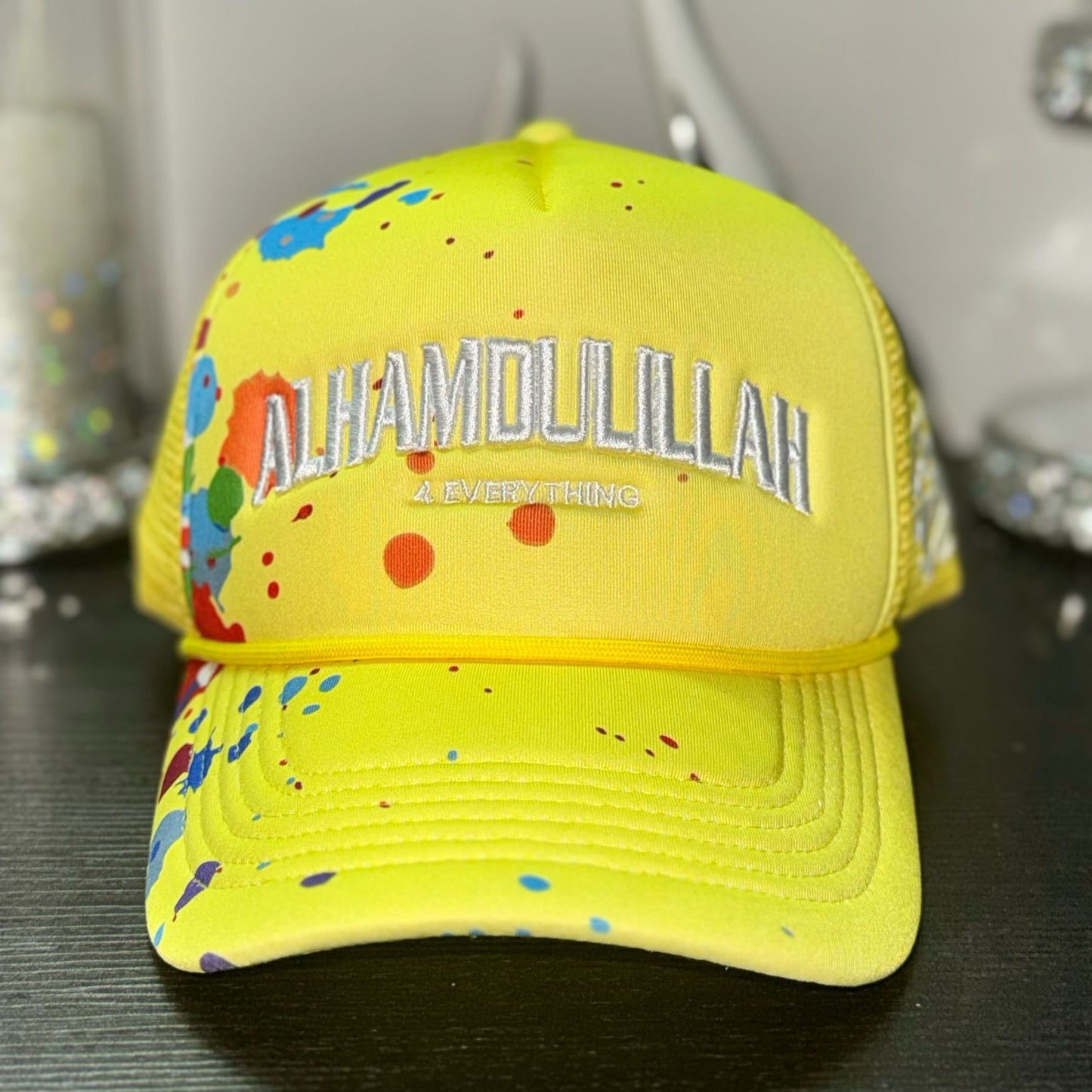 Yellow Cap with Paint Splash Design