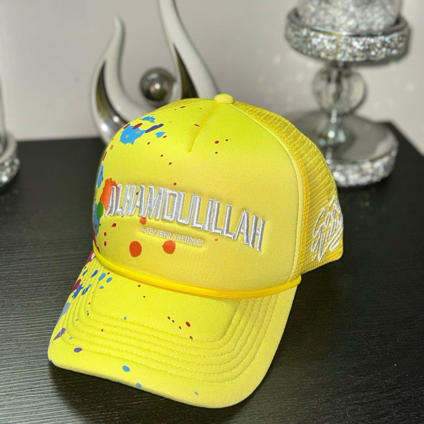 Yellow Cap with Paint Splash Design