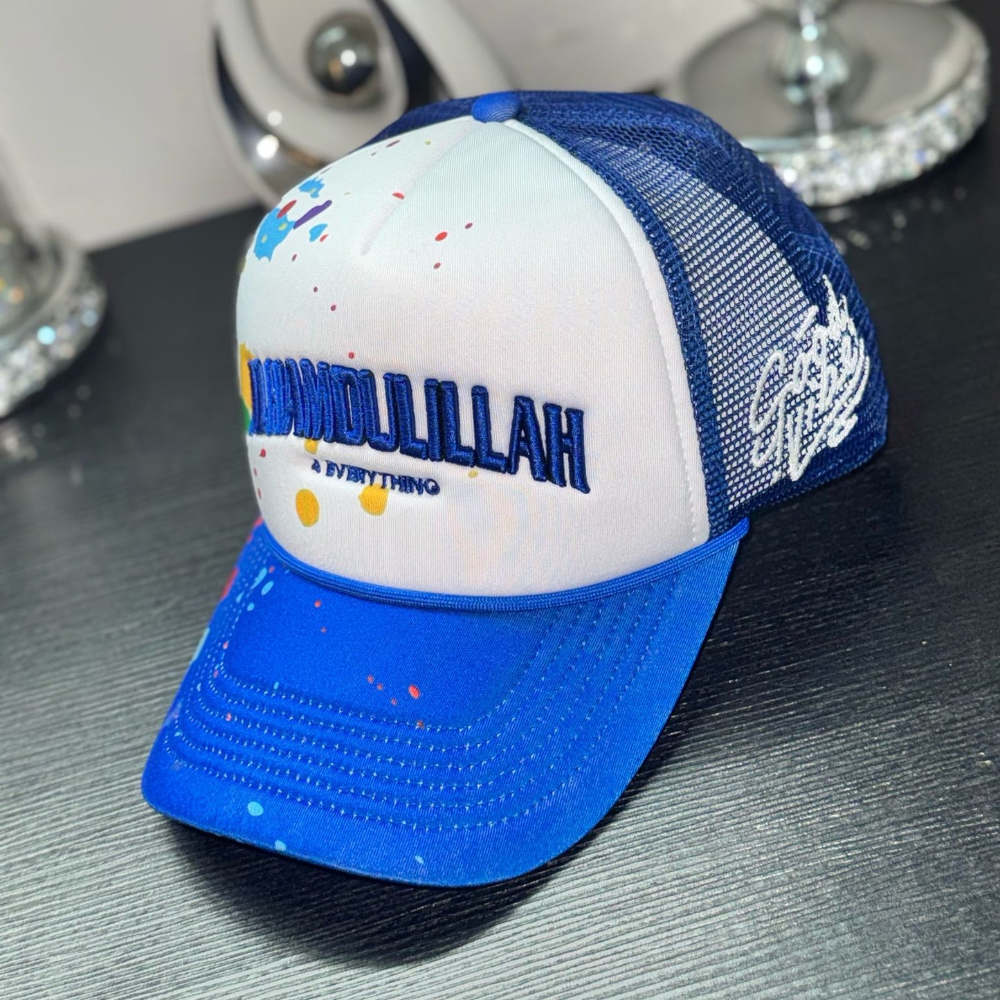 Navy Blue Cap with Paint Splash Design