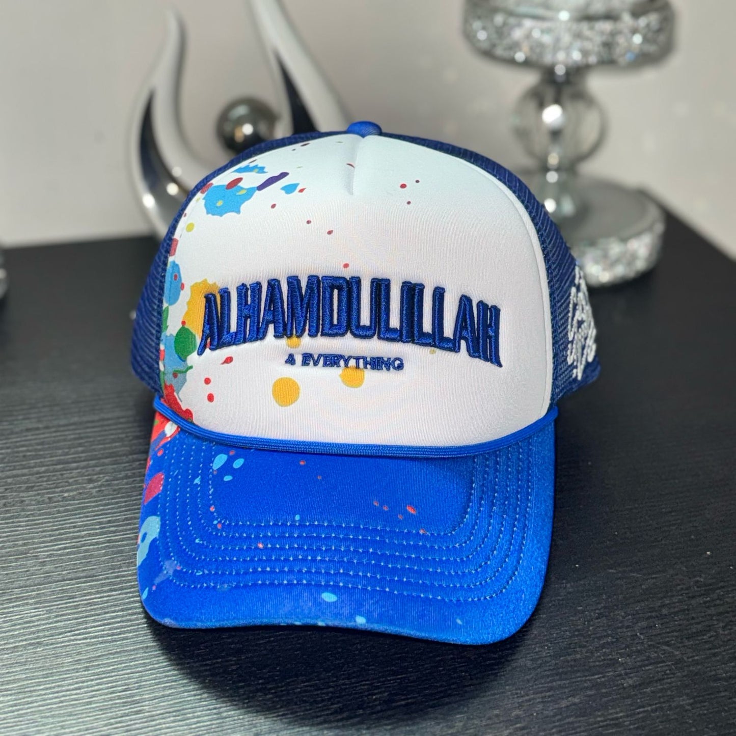 Navy Blue Cap with Paint Splash Design