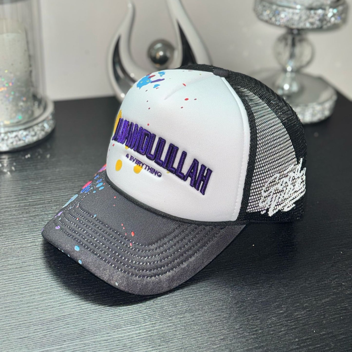 Black Cap with Paint Splash Design